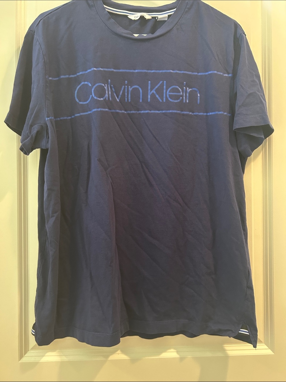 Calvin Klein Men's Navy Logo Graphic Crew Neck T-Shirt Tee short Sleeves size L
